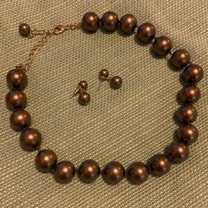 Ann Taylor Necklace and Earrings 19.5" Brown
